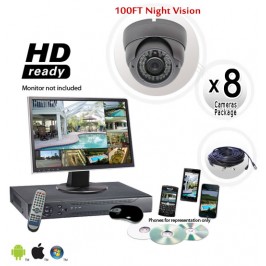 8 Camera Dome System with 700TVL Vandal Proof Cameras