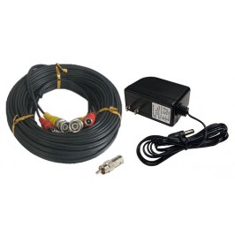 100ft Security Camera Cable Pack - 100ft Siamese Video Power Cable and 2 Amp Power Supply